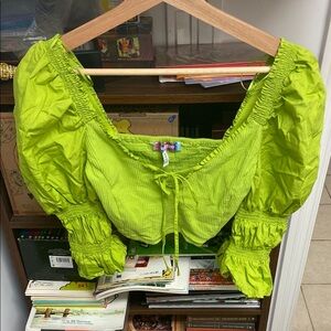 Urban Outfitters Bright Green Ruched Blouse